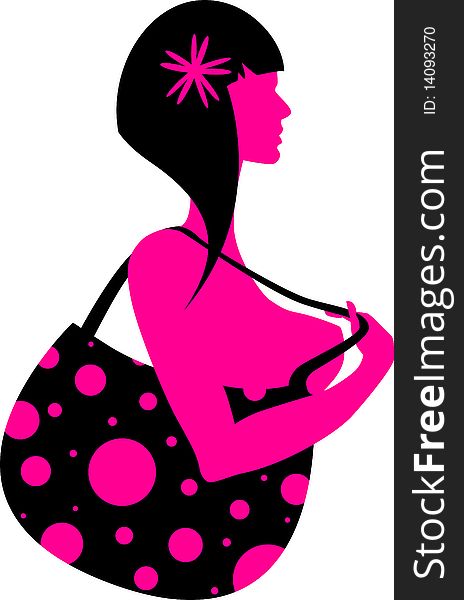 Vector silhouette two-tone of young woman with cute bag. Vector silhouette two-tone of young woman with cute bag