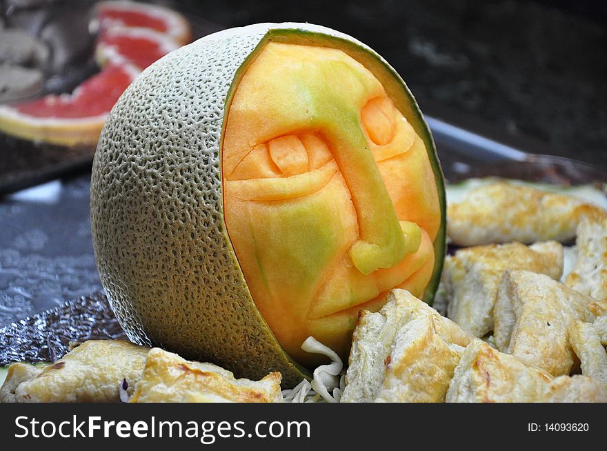 The melon became a work of art in hands of the cook - artist. The melon became a work of art in hands of the cook - artist.