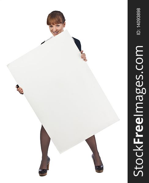 Happy young Business woman posing with poster. Happy young Business woman posing with poster