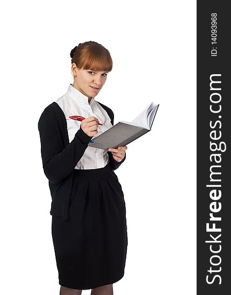 Elegance Girl With Notebook And Pen