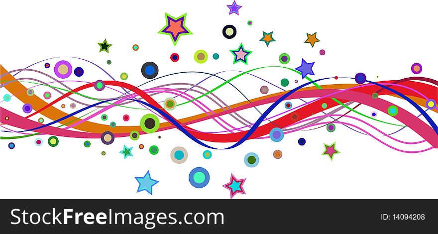 Brightly coloured abstract background with stars and flowing lines. Brightly coloured abstract background with stars and flowing lines