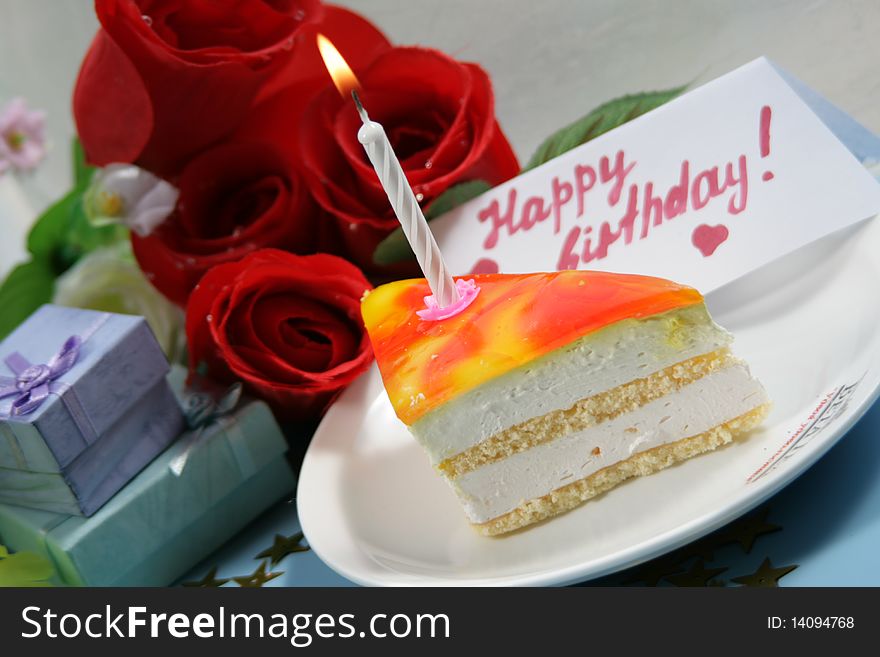Cake With Candle For Birthday