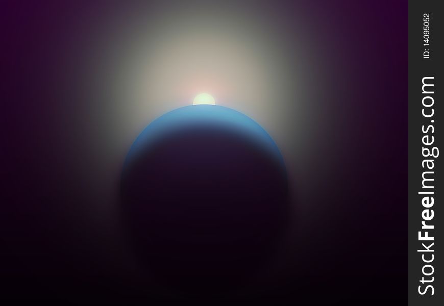 Illustration of a bright star shining from behind a blue planet. Illustration of a bright star shining from behind a blue planet.