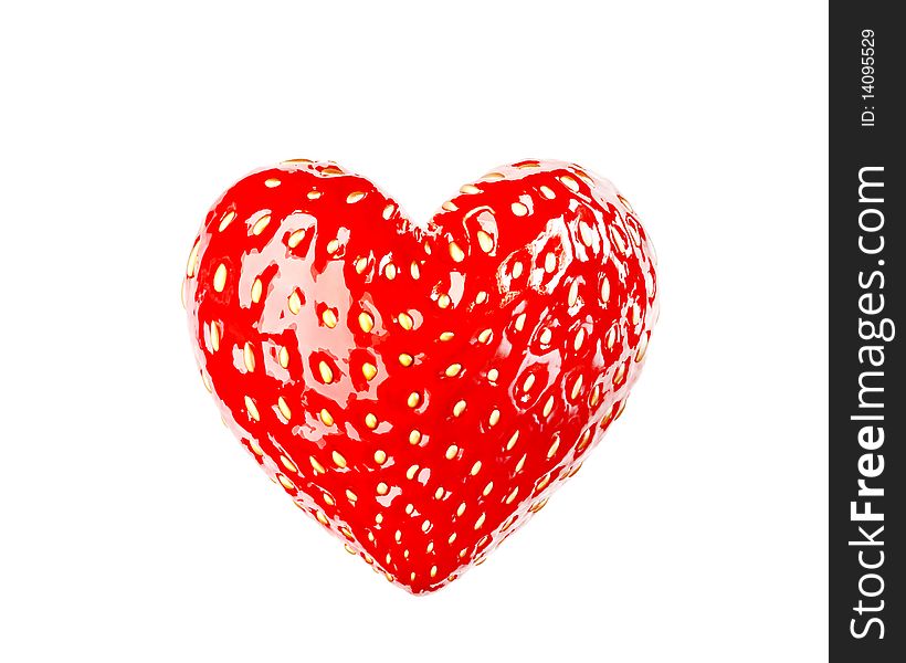 Heart made from strawberry isolated on white background
