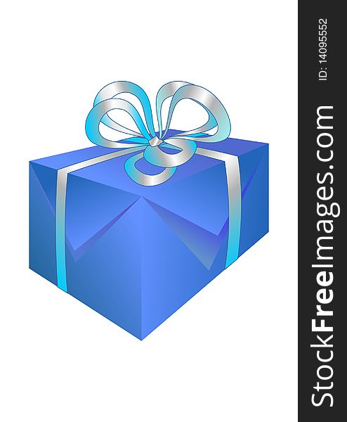 Beautiful blue gift box on white with ribbons