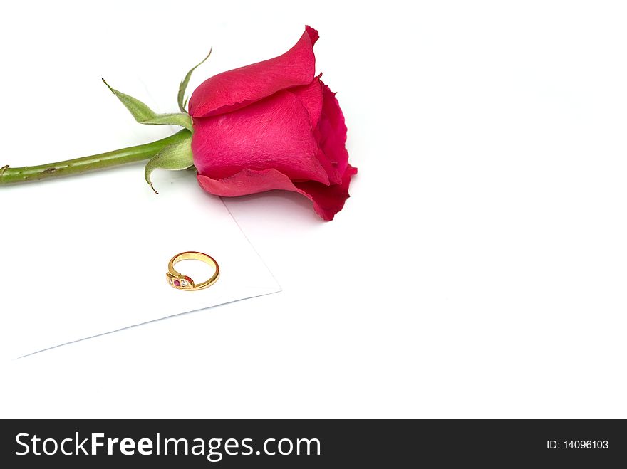 Card, ring and rose  a conept of valentine and engagement. Card, ring and rose  a conept of valentine and engagement