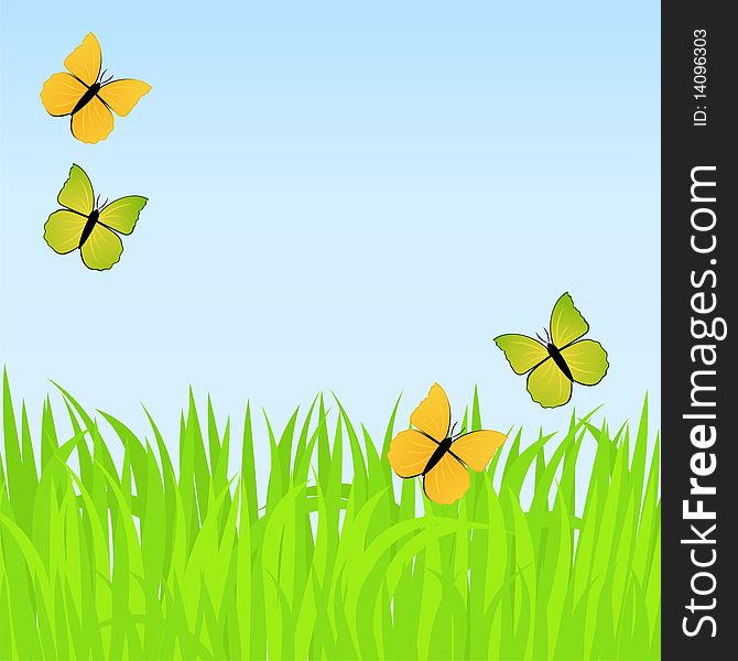 Spring background with butterflies. Abstract illustration