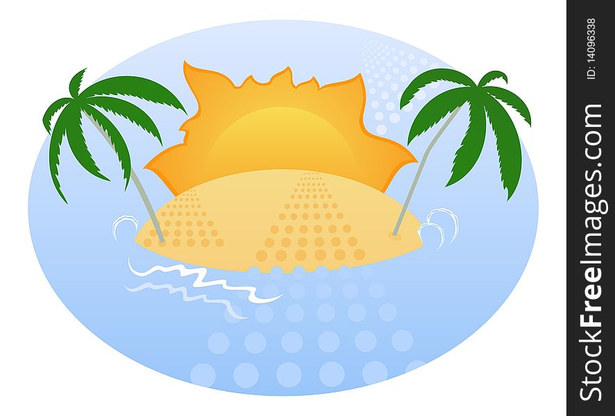 Background with Sunny Island, Palms and Sea