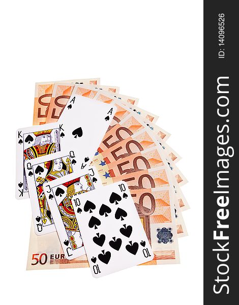Spades cards and 50 Euro banknotes.