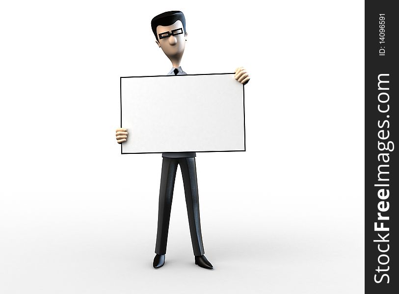 A stylized business men with a blank billboard