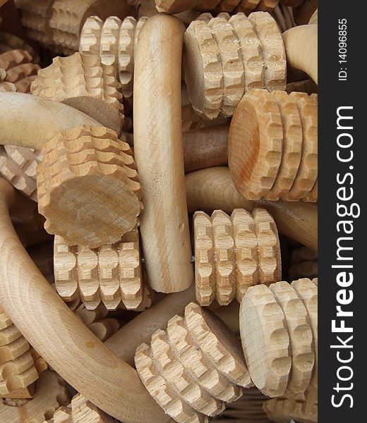Stack of manual wood massager. Stack of manual wood massager