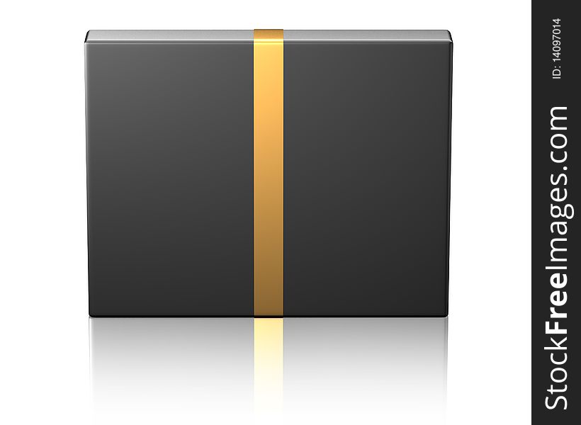 Black box with a golden ribbon on white background