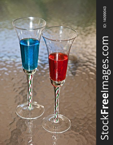 Red and Blue Cocktail Beverages. Red and Blue Cocktail Beverages