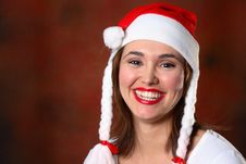 Happy Santa Girl Red Backdrop Stock Photo