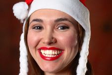 Happy Santa Girl Red Backdrop Closeup Royalty Free Stock Image