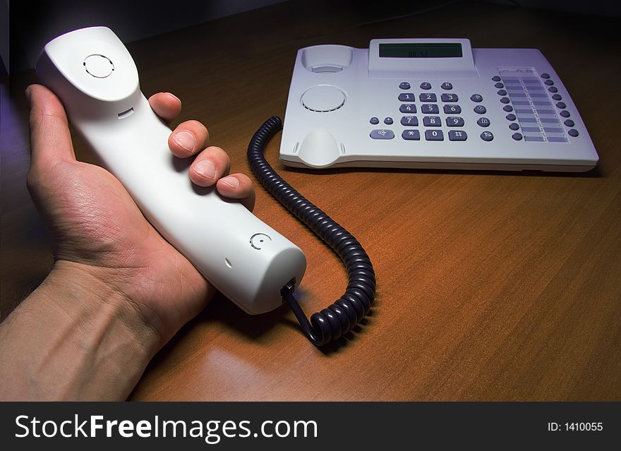 Phone handset off in hands telephone