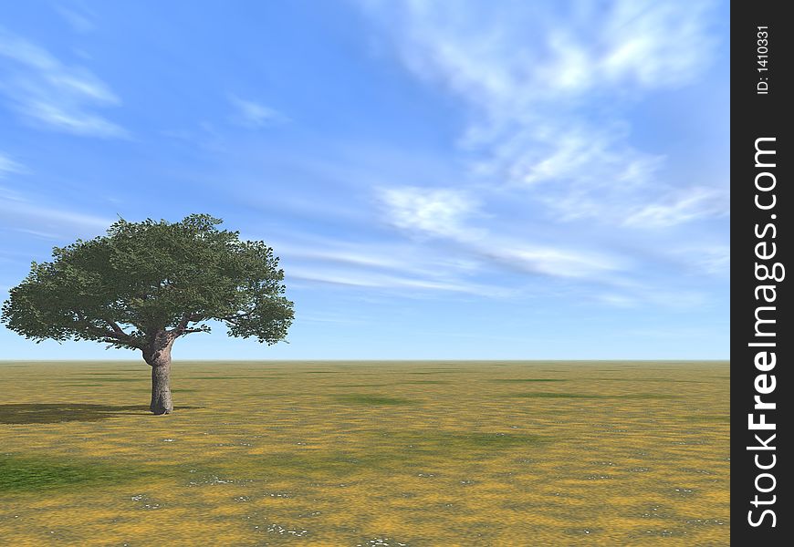 Alone tree - 3d landscape scene. Alone tree - 3d landscape scene