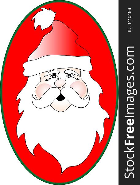 Santa graphic. Isolated over a red oval, green and white background.