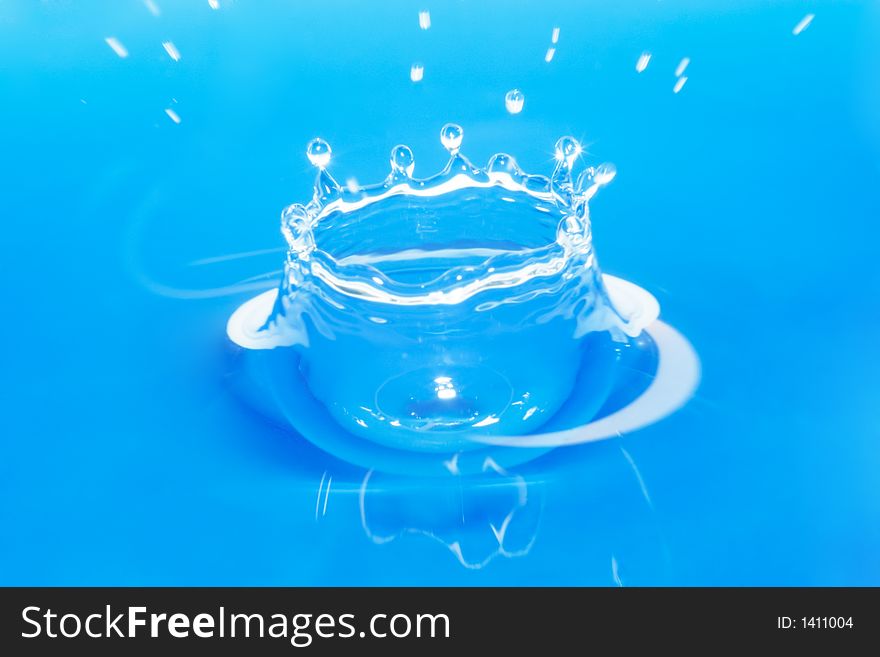 Light-blue water bowl ( cup ) created by the fallen drop