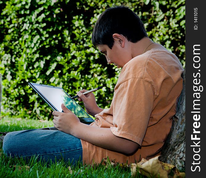 Student With His New Touch Pad Laptop