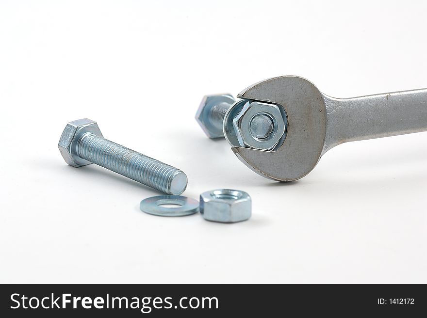 Spanner with galvanised nuts and bolts. Spanner with galvanised nuts and bolts