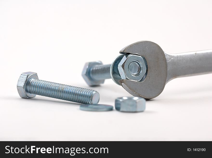 Spanner with galvanised nuts and bolts. Spanner with galvanised nuts and bolts