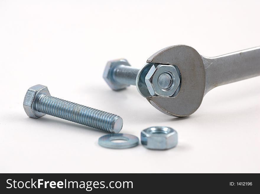 Spanner with galvanised nuts and bolts. Spanner with galvanised nuts and bolts