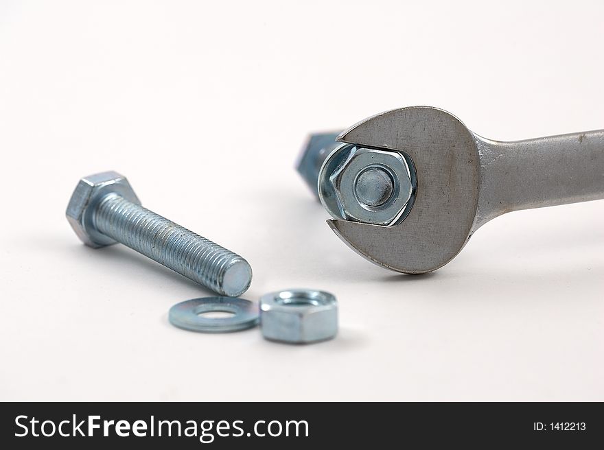 Spanner with galvanised nuts and bolts. Spanner with galvanised nuts and bolts