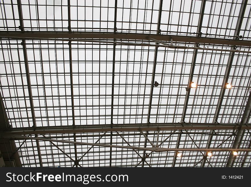 Glass wire roof with lamps. Glass wire roof with lamps