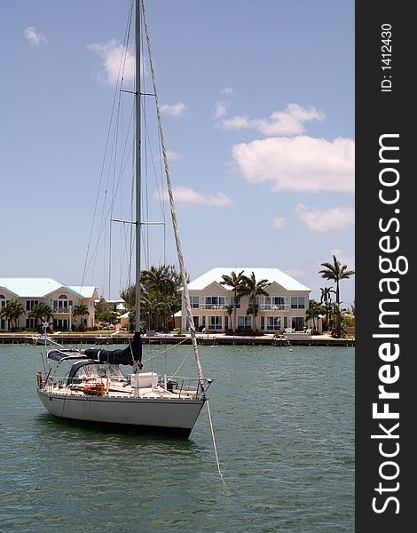 Summer time Yacht Docked at Sea