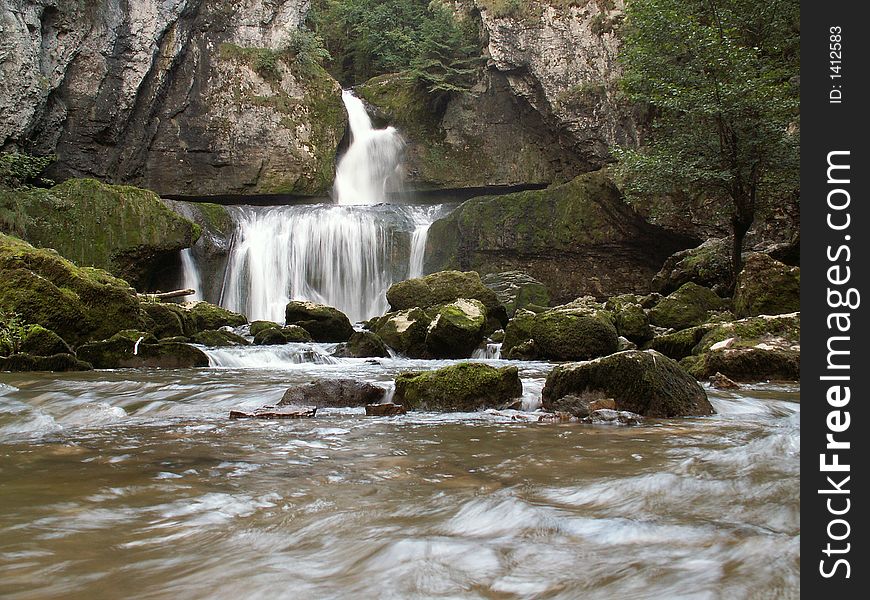Waterfall 'cascade de la billaude' in jura, france