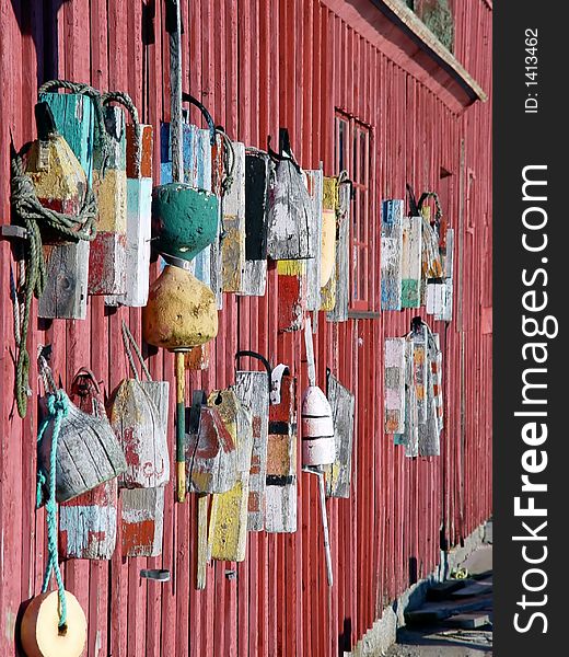 Motif Number One's wall covered with buoys of all shapes and sizes. Motif Number One's wall covered with buoys of all shapes and sizes.