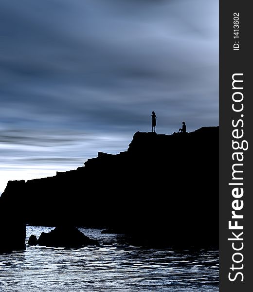 Picture of a beautiful beach with people silhouets. Picture of a beautiful beach with people silhouets