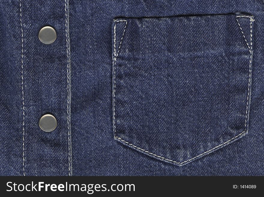 High-resolution jeans material background, front jacket's details. High-resolution jeans material background, front jacket's details
