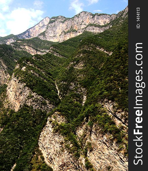 View on a mountain along the Yangtze river in China while cruising the Three Gorges.