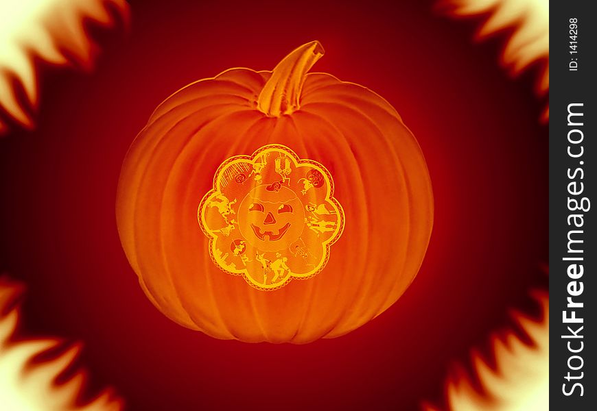 Halloween pumpkin with fire around