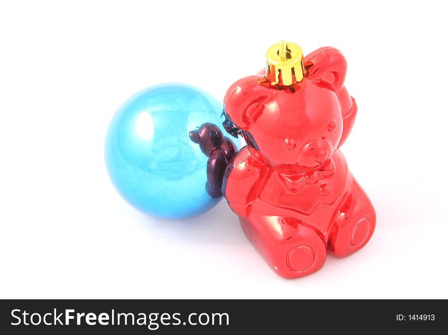 Christmas red bear and blue ball ornament. Christmas red bear and blue ball ornament