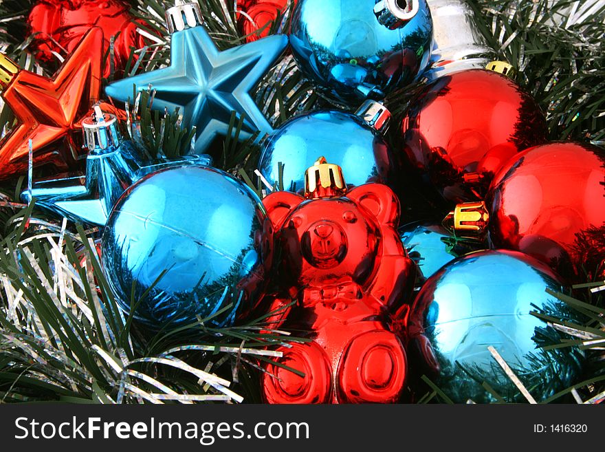 Multi color ornaments and garland