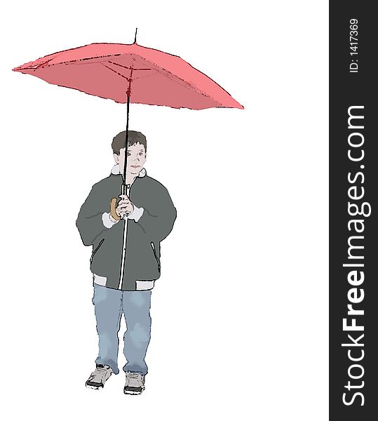 An illustration of a boy with an umbrella. An illustration of a boy with an umbrella.