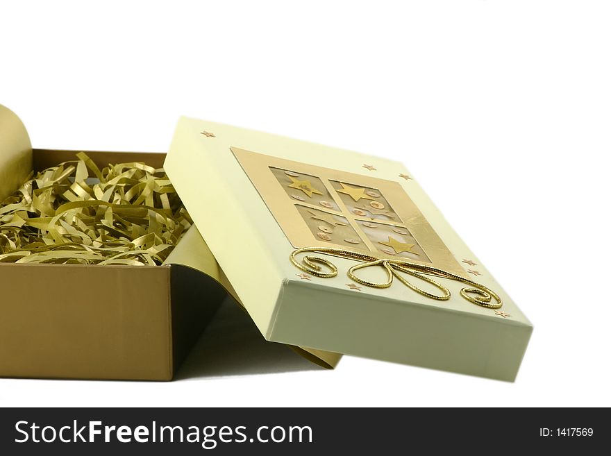 Decorated gift box over a white background