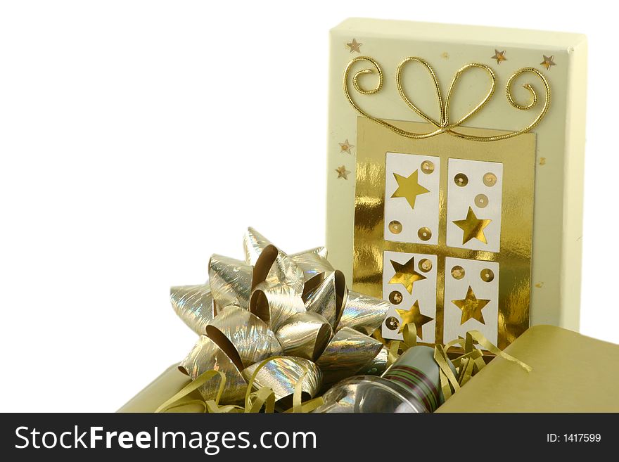 Decorated gift box over a white background