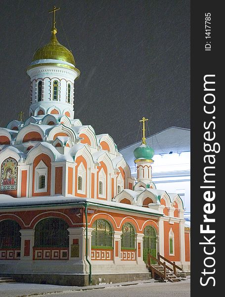 Kazanskaya church. Moscow, Kremlin and hard snowfall