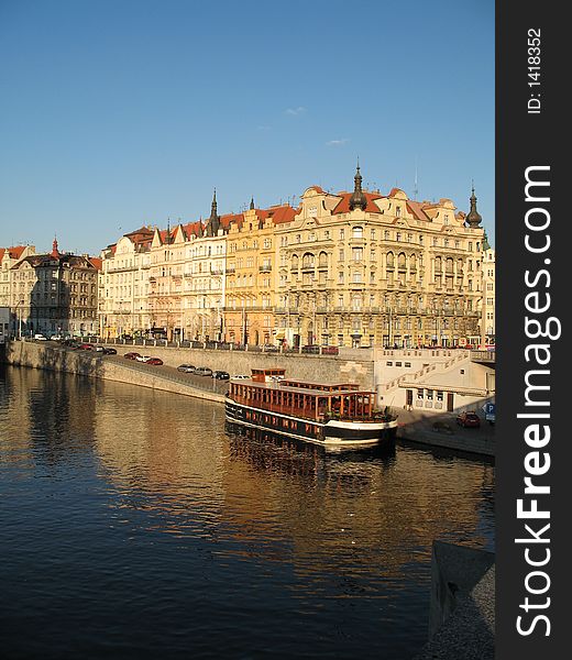 Buildings and the Vltava River in Prague