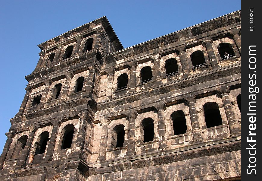 A close-up of the Porta Nigra in Trier, Germany. The building is one of the oldest in Germany and in Europe.  It is over 2000 years old and was once part of Rome North. A close-up of the Porta Nigra in Trier, Germany. The building is one of the oldest in Germany and in Europe.  It is over 2000 years old and was once part of Rome North.