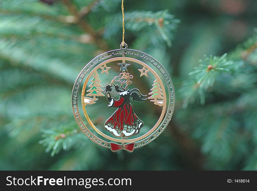 Christmas dancer decoration hang from branch. Christmas dancer decoration hang from branch