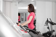 Woman On A Running Simulator Stock Photos Woman On A Running Simulator Stock Photos