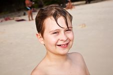 Young Happy Boy At The Beach Stock Photo