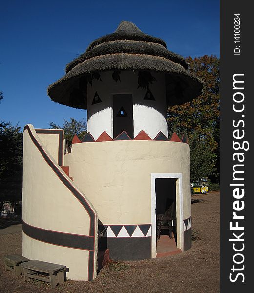 African tower hut with unique stairs. African tower hut with unique stairs