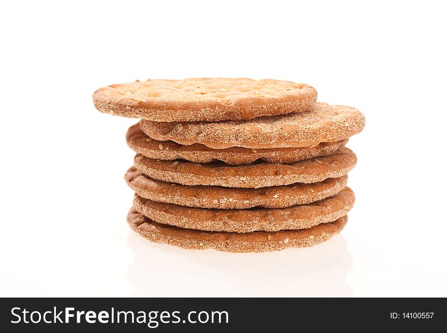 Pieces of dry bread crackers on a white background. Pieces of dry bread crackers on a white background