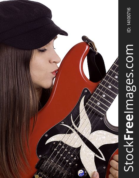 Female musician with electric guitar